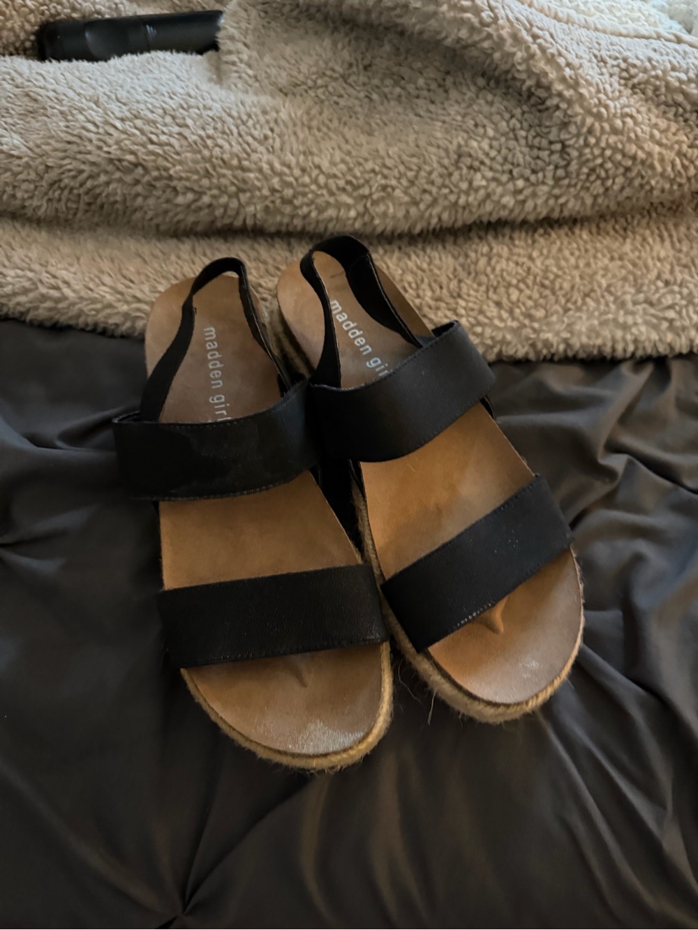 Madden Girl Black Double-Strap Espadrille Slingback Sandals